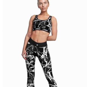 STRONGER black marble workout suit